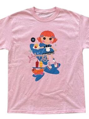 Pink Graphic Tee with Retro Doll Print